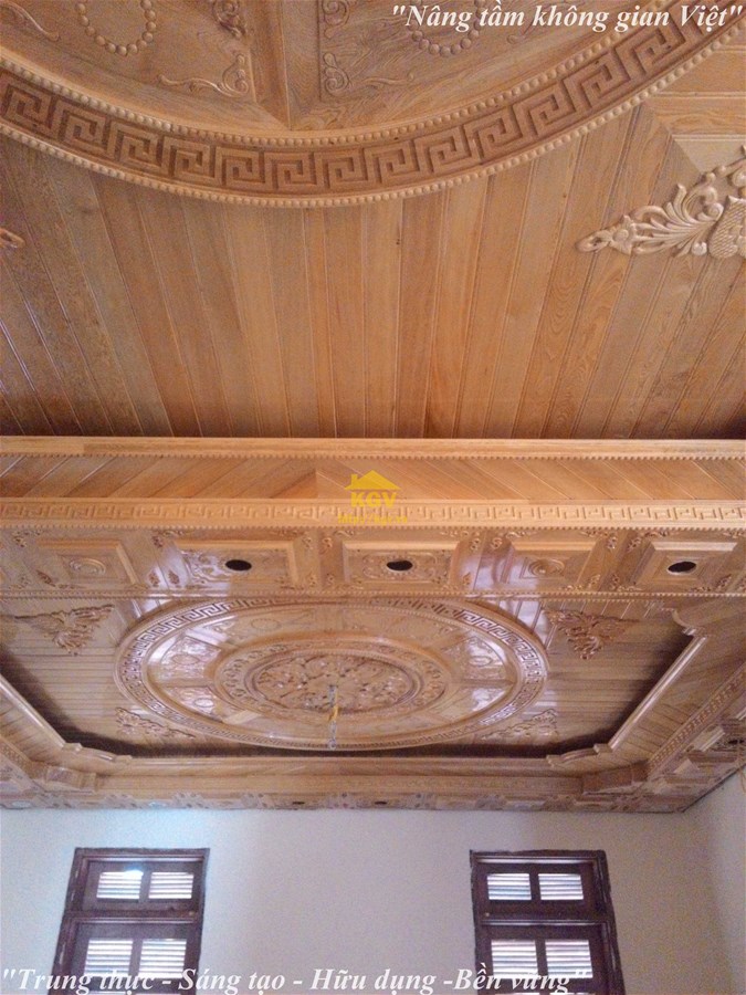 Thi công trần gỗ pơmu tại GIáp Bát